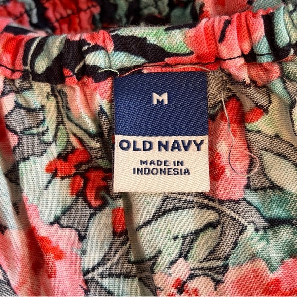 NWT Old Navy Womens M Pink Floral Smocked Waist Cap Sleeve Short Dress Tie‎ Neck - Picture 8 of 10